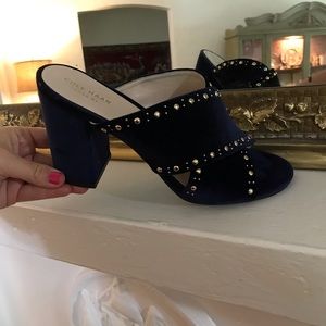Navy velvet Cole Haan chunky heel sandal 8